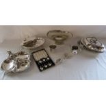 Collection of silver plate including James Dixon chafing plate, Art deco jug boxed coffee bean