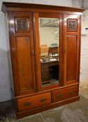 Large Victorian mahogany mirror front double wardrobe Ht 204cm W 161cm D55cm