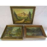 3 mountain scene paintings including W Priestley 1914