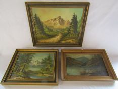 3 mountain scene paintings including W Priestley 1914