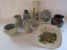 Vintage hand painted Parisian scene French jug and plate, an American vase and a selection of