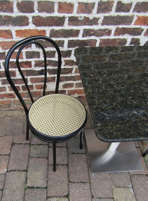Bistro table and 2 chairs with marble top approx. 70cm x 70cm has only been used indoors - Image 2 of 3