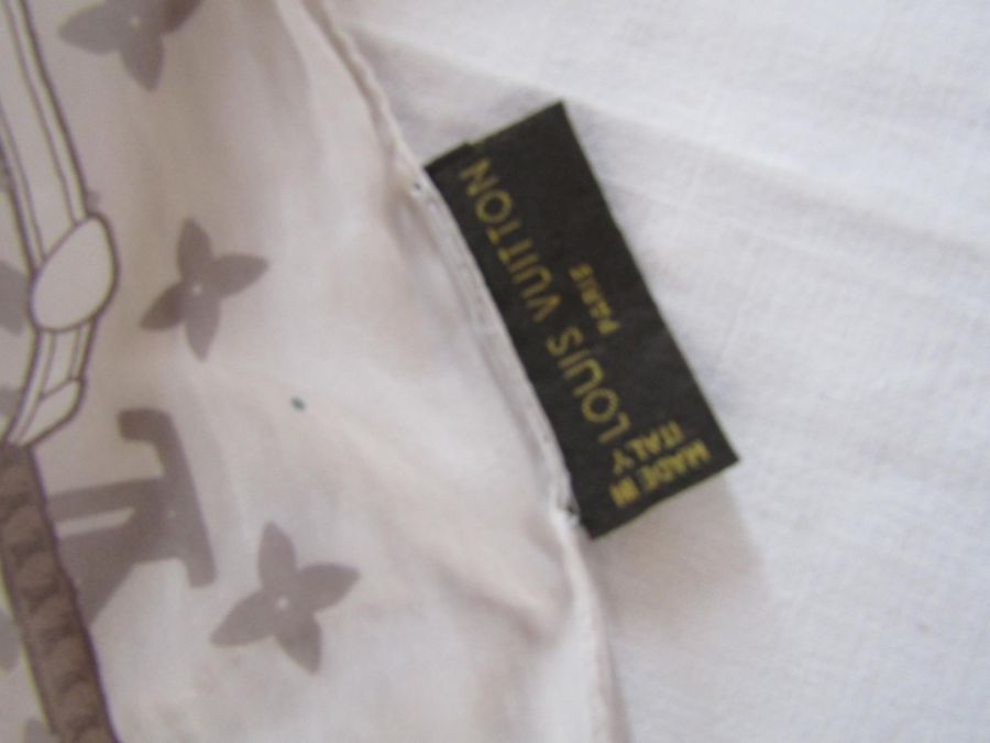 Louis Vuitton silk chiffon scarf with luggage design and LV print - Image 3 of 5
