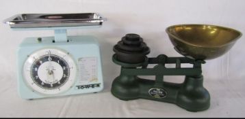 Two sets of kitchen scales, one Tower brand the other Salter Staffordshire complete with weights