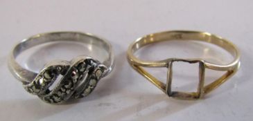 9ct gold ring with missing stone - ring size S/T total weight 1.4g and a silver ring