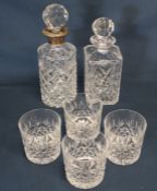 Cut glass decanter with silver collar, Schott Zwiesel cut glass decanter & 4 Thomas Webb whisky