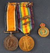 Pair of WW1 war medals issued to A.W.O.CL 2 J.T Perkins Lincolnshire Regiment (with two oak leaf