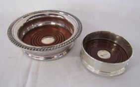 2 silver wine coasters - Barker Ellis Silver & co and W I Broadway & co - total weight 9.68ozt