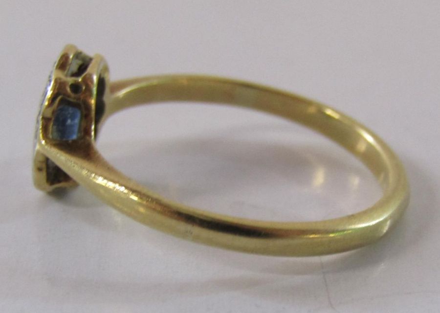 Victorian design 9ct gold ring with sapphire and diamonds - 9ct mark very worn - ring size N - - Image 2 of 6