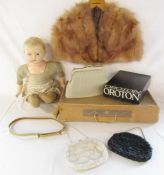 John Lewis partnership boxed fur stole, Effanbee doll with composition head and arms, boxed Oroton