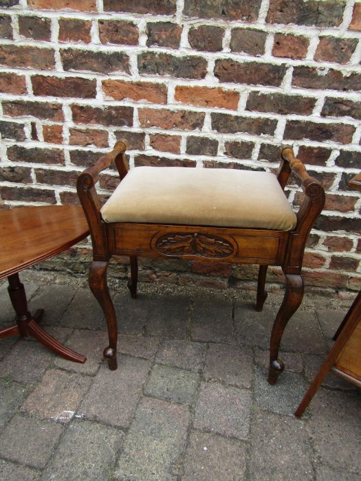 Regency style coffee table, Edwardian inlaid side table and early 20th century piano stool with lift - Image 3 of 3