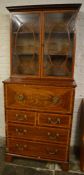 Small George III secretaire display bookcase with swag & ring handles, cross banding & bracket