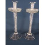 Pair of double air twist stem candlesticks, possibly Georgian, approx. 33cm tall