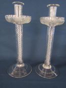 Pair of double air twist stem candlesticks, possibly Georgian, approx. 33cm tall