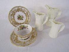 3 x Royal Worcester cream cabbage leaf jugs and Spode 7049 'Golden Valley Orchard' cup and small