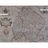 Saxton's map of Lincolnshire and Nottinghamshire 1576 framed print approx. 68cm x 55cm (includes