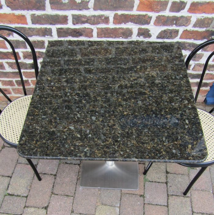 Bistro table and 2 chairs with marble top approx. 70cm x 70cm has only been used indoors - Image 3 of 3