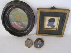 3 miniature portraits and one 9ct gold mounted double sided photograph pendant