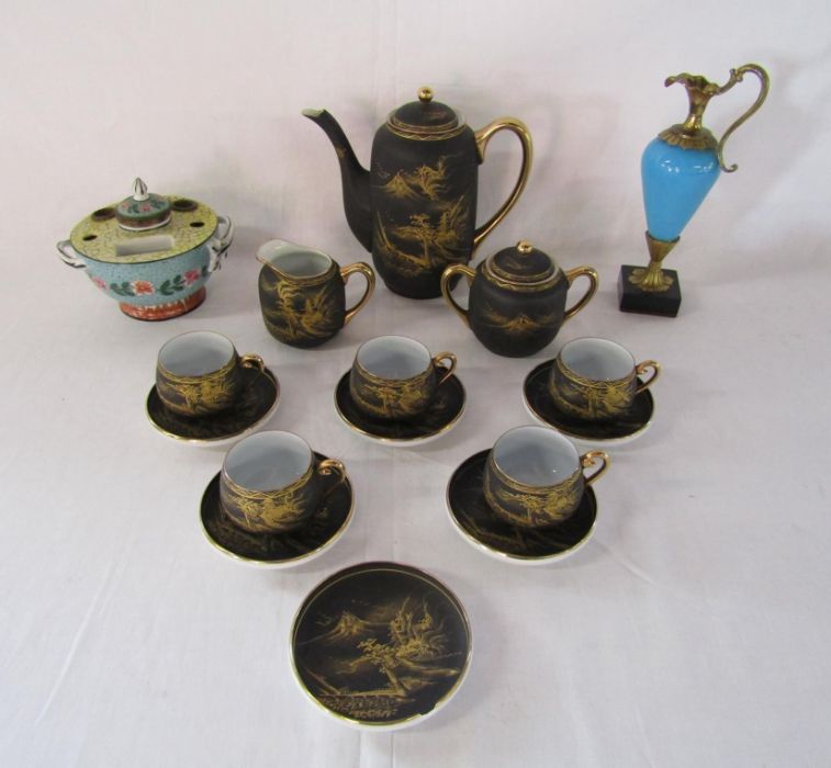 Kobe China hand painted Mount Fuji egg shell tea set, a Chinese design brush pot and a blue and gold - Image 2 of 10