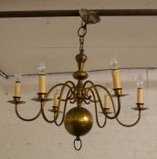 18th century style brass chandelier & a copper warming pan