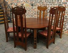 Charles Rennie Mackintosh style directors table (Dia 153cm) & 6 'Argyle' high back chairs