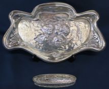 Art Nouveau silver tray with embossed Reynolds angels, Birmingham 1909 and cut glass dressing