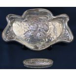 Art Nouveau silver tray with embossed Reynolds angels, Birmingham 1909 and cut glass dressing