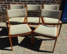 5 x retro chairs material covered teak framed chairs