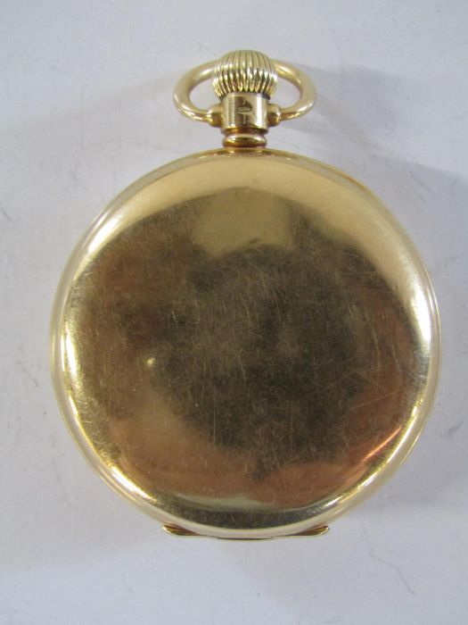 Waltham 18ct gold Maximus Vanguard 23 jewels pocket watch with top dial indicating the spring - Image 10 of 10