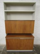 Retro design bookcase with teak doors and drop down leaf approx. 102cm x 176cm x 42cm (slight damage