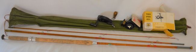 Black Seal fly fishing rod with a fishing reel & a Simanco hand crank possibly for a singer sewing
