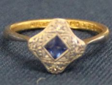 18ct gold & platinum sapphire and diamond ring 2.4g size M