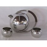 Stylish modernist Sheffield pewter tea set comprising of tea pot, sugar bowl and milk jug all with