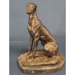 Bronze figure of a seated greyhound after Barrie on marble base, height 19.5cm