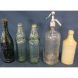 Arnold & Co Lincoln etched glass soda syphon (damaged), Darby & Son Vet Surgeons Louth porter