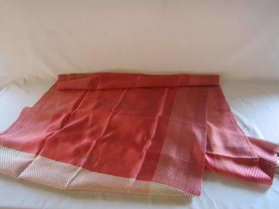 Small Emilio Pucci small silk scarf with shades of pink, green, gold and burgundy and a large - Image 6 of 8