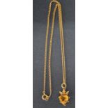 9ct gold chain with citrine and seed pearl set coronet pendant 4.0g