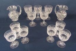 Thomas Webb crystal comprising 2 small water jugs, 5 red wine glasses and 6 wine/port glasses