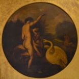Large 19th century oil on canvas Female Bathers Surprised By A Swan in the manner of William Etty