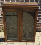 Oak glass fronted book case with leaded glass doors Ht 94cm L 76cm D 22cm