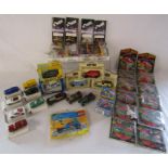 Toy collection including Mandarin Mini-planes, Weetabix K'nex, Lego, and die cast cars including