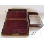 Mahogany writing slope with secret drawer and key - brass fittings and label for Sangwine,