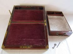 Mahogany writing slope with secret drawer and key - brass fittings and label for Sangwine,