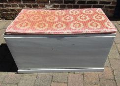 Painted pine blanket box with cushion for seat approx. 90cm x 50cm x 45.5cm (trim loose but