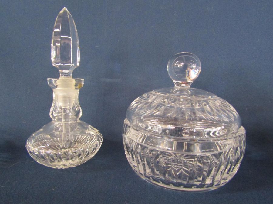 Waterford crystal trays, perfume bottle, powder bowl with lid and powder bowl, perfume bottle and - Image 5 of 7