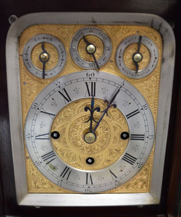 Victorian/Edwardian bracket clock in a mahogany case with silver & gilt dial with Westminster & - Image 5 of 8