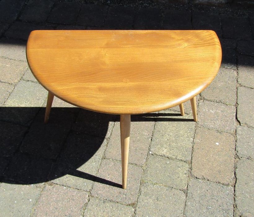 Small Ercol drop leaf table in light elm approx. 40cm high & 60cm diam. - Image 3 of 3