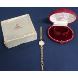 Ladies 9ct gold Tudor (made for Rolex) wristwatch on bracelet strap with original box & paperwork,