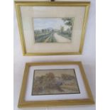 2 pictures E.H.V St Clair framed watercolour and a Victorian landscape of a canal watercolour