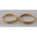 2 x 22ct gold wedding bands one ring size O/P (3.46g) and the other ring size K/L (2.70g) - total
